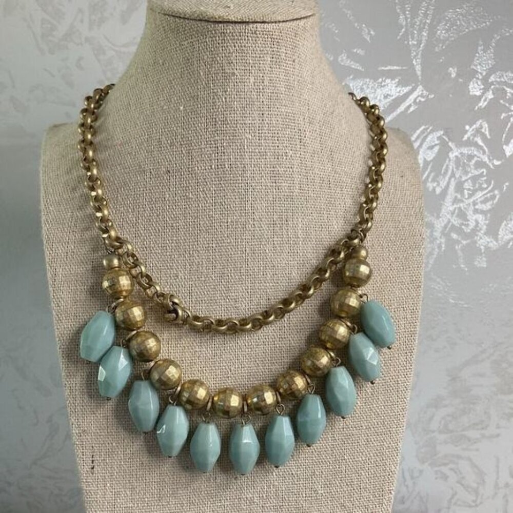 Lia Sophia Dangling Blue Round Golden Multi Strand Necklace